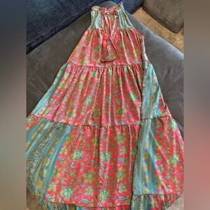 Paani Floral Sleeveless Maxi Dress Multicolor silky Boho small